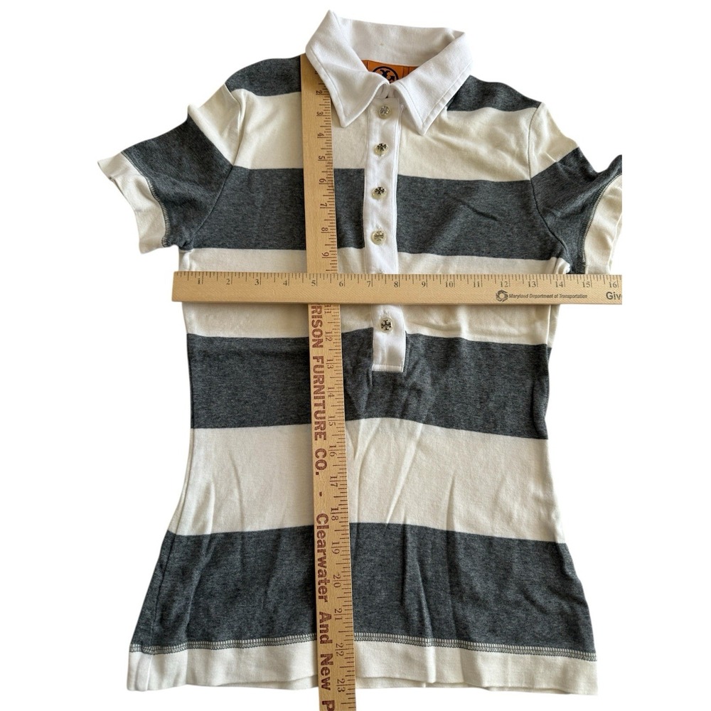 Tory Burch women's gray beige striped pullover polo 100% cotton shirt XS - Picture 2 of 5